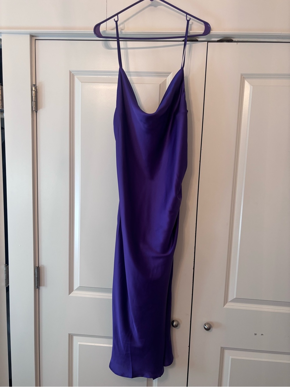eesome Satin Purple Cowl-Neck Midi Slip Dress